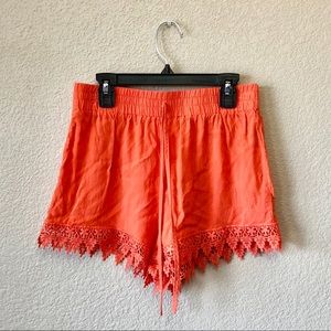Orange Lace Fabric Shorts